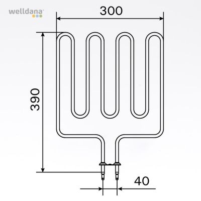 Sauna element 2000W, 230V Terminaler i bunden.