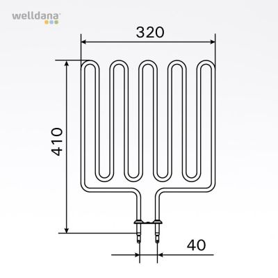 Sauna element 2500W, 230V Terminaler i bunden.