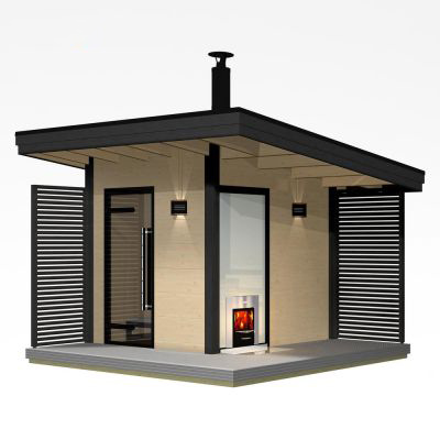 Harvia Solide 1 Sauna, 2.1x2.4m komplet Klar glas front, Gran, Virta 10.8kW ovn